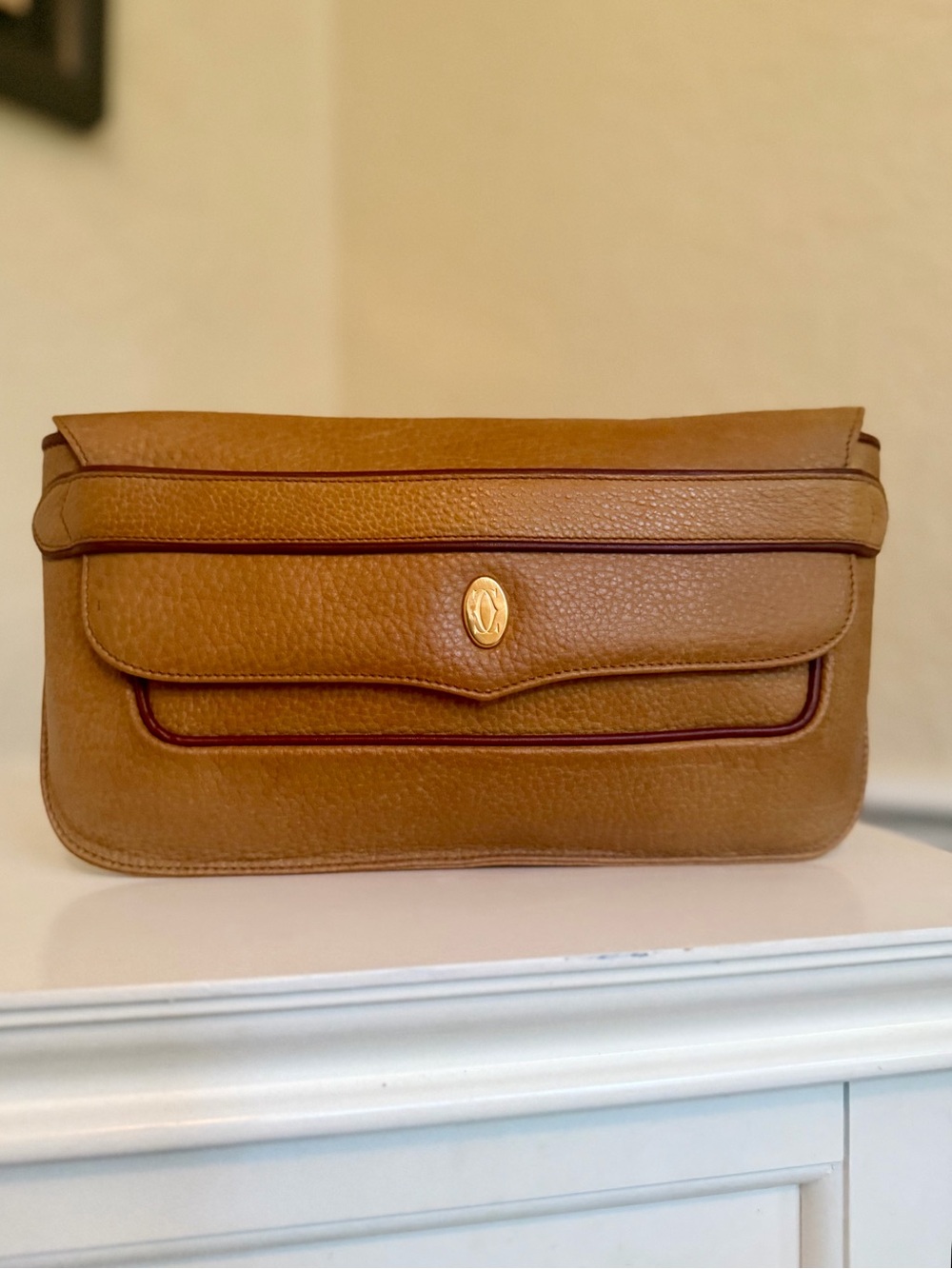 Cartier Must De Cartier Brown Leather Clutch Bag COA & Care Kit